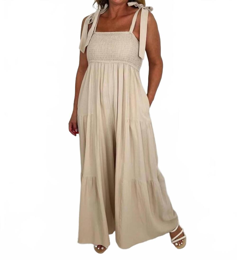 NEW POLAGRAM just a sunshine day cotton blend jumpsuit in tan